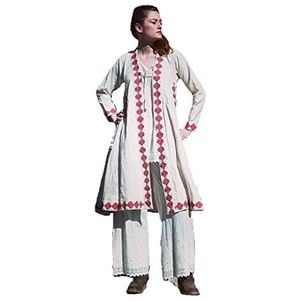 Meena Mahal Embroidered Dervish Coat (Pink on Creme)